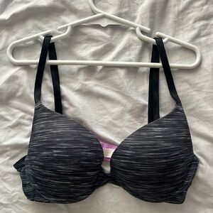 PINK VS Black Grey Striped Push Up Bra 32B